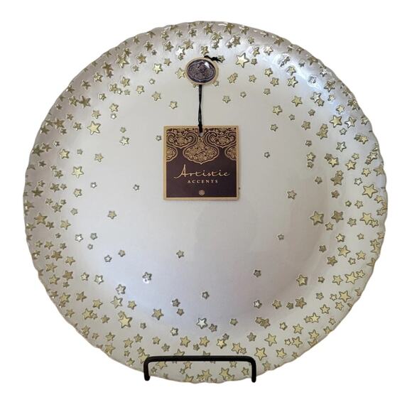 Artistic Accents Hand Decorated 13” Turkish Glass Plate Gold Stars NEW - Picture 1 of 7